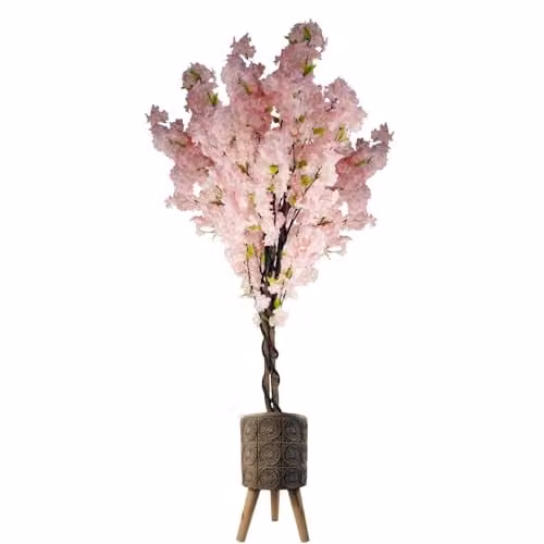 Pegdev 150cm Artificial Pink Cherry Blossom Tree with 40cm Fibreglass Planter