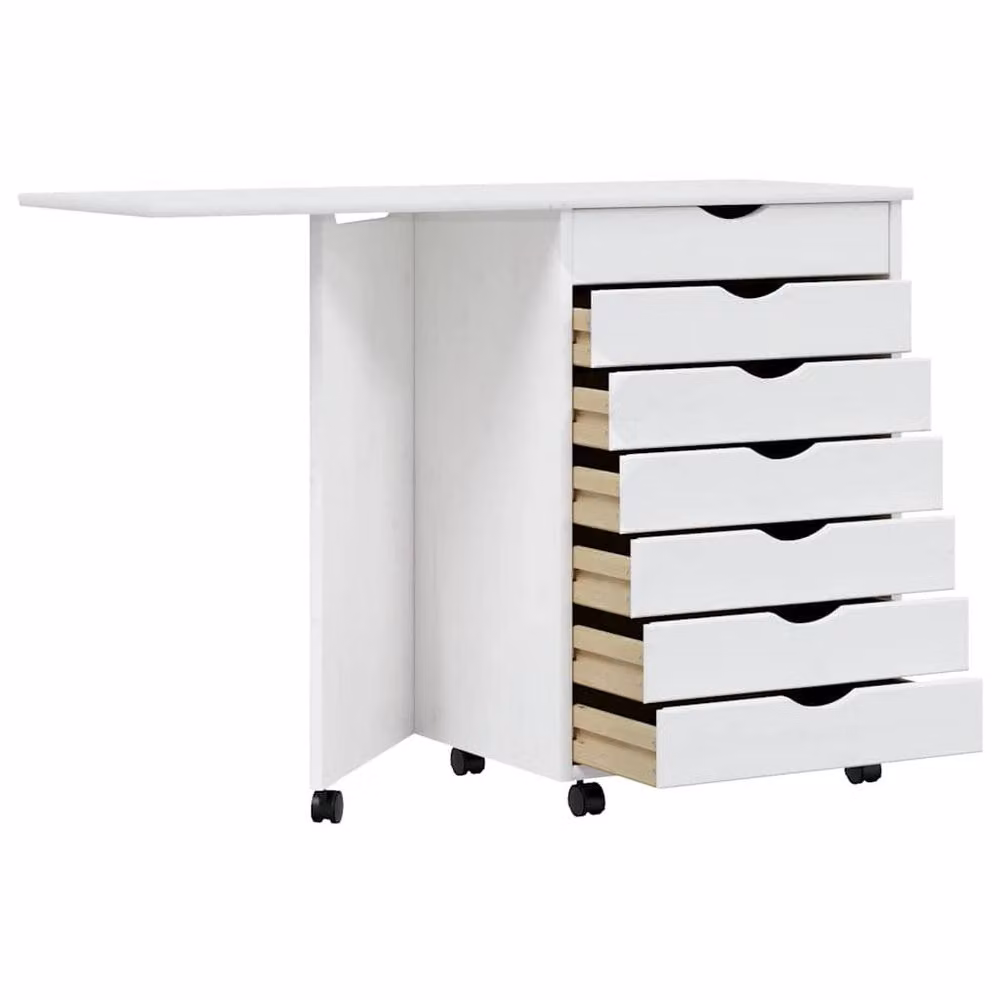 Berkfield Home Rolling Cabinet with Desk in Moss White Solid Pine Wood – 2