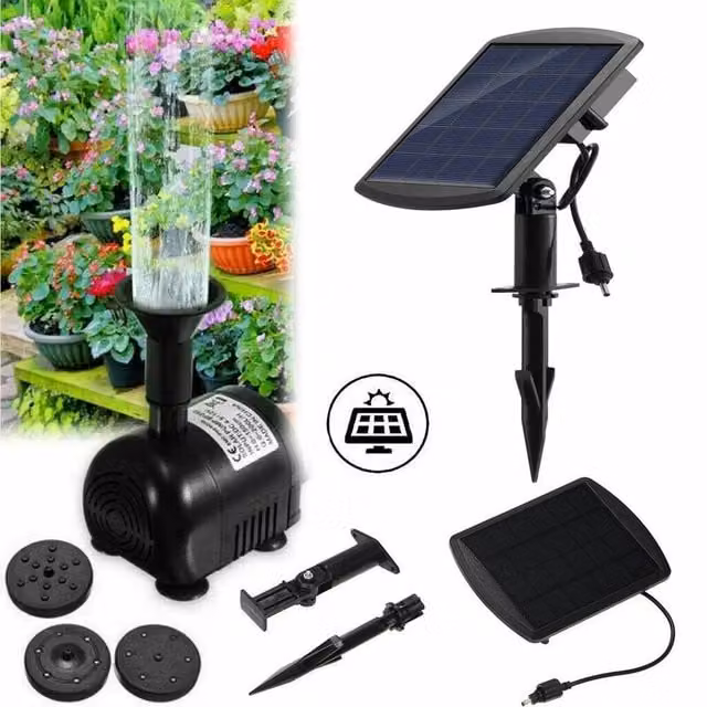 NESTLUNE Solar Submersible Water Fountain Pump for Ponds, Black, W/D/H: 100 x 15 x 15 cm – 1