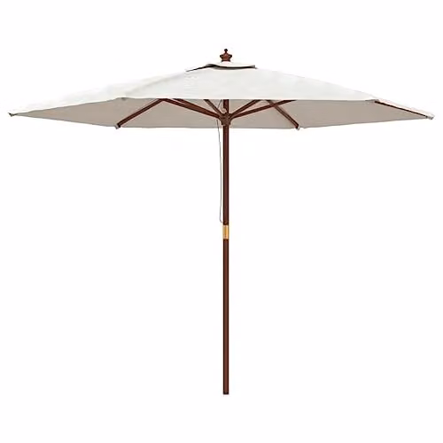 vidaXL Garden Parasol with Wooden Pole, Sand, W: 299 cm, D: 240 cm – 1