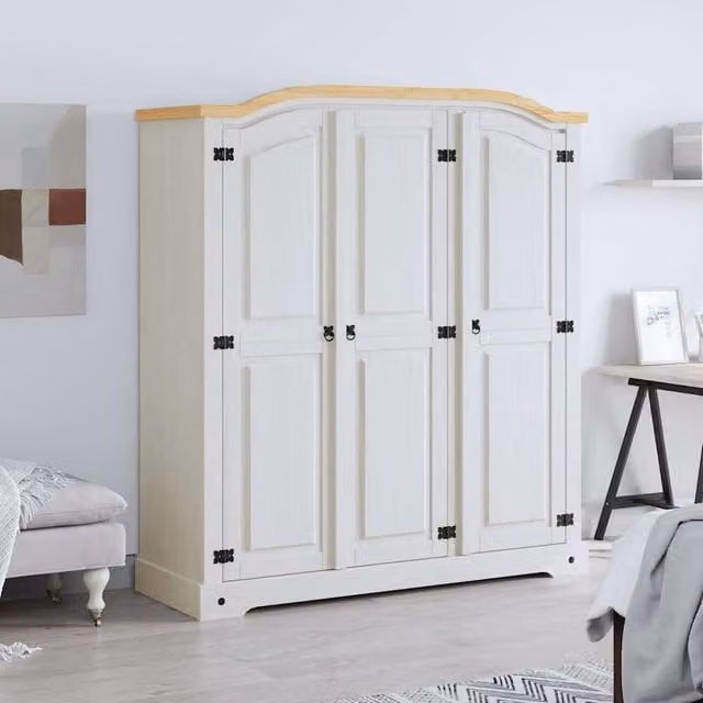 Berkfield Home Corona Range 3 Door Mexican Pine Wardrobe in White – 1