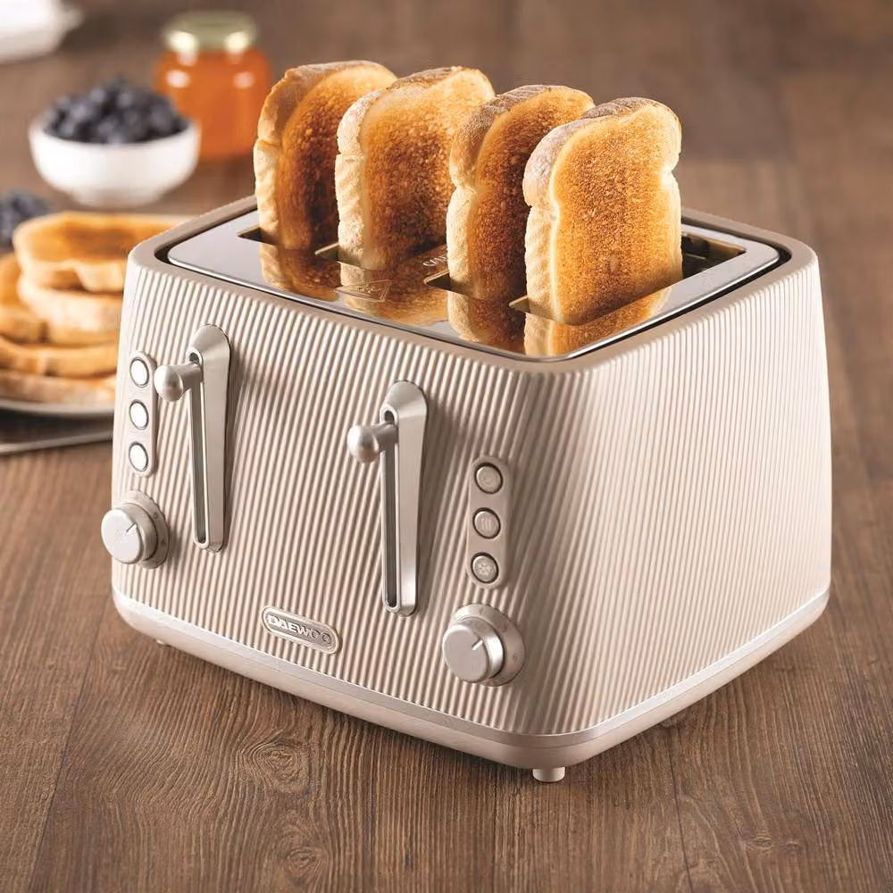 Daewoo Cascade 4-Slice Toaster with Ridge Textured Finish in Beige – 2