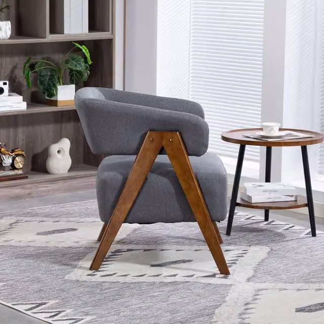 WestWood Grey Fabric Tub Chair with Mid-Century Design and Solid Wood Legs
