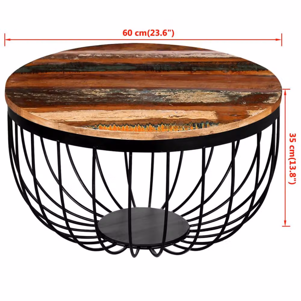 Berkfield Home Round Industrial Coffee Table in Brown Reclaimed Mango Wood – 4