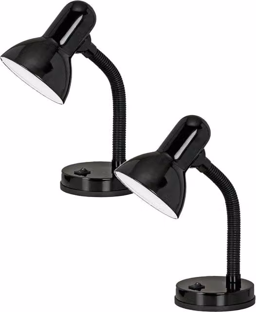 Loops 2 Pack Black Steel Adjustable Table Lamps with Rocker Switch and E27 Socket