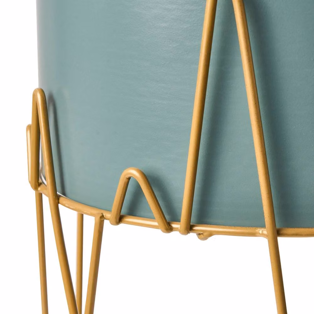 Wyld and Coco Green and Gold Metal Plant Stand, W/D/H: 28 x 28 x 50 cm – 4