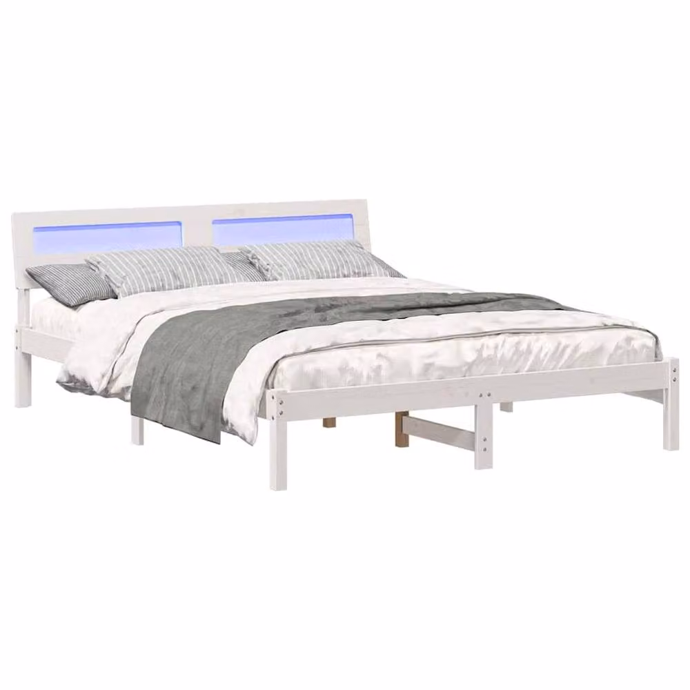 Berkfield Home Modern White Solid Pine Wood Bed Frame with Headboard, W/D/H: 140 x 200 cm – 2