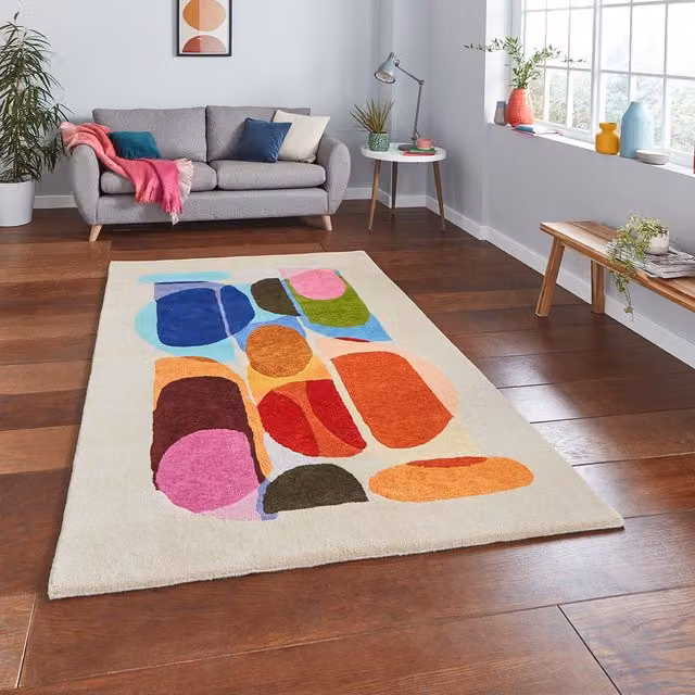 The Rug Shop UK Modern Abstract Machine Woven Wool Area Rug, Multicolour, W: 150 cm, D: 230 cm – 1