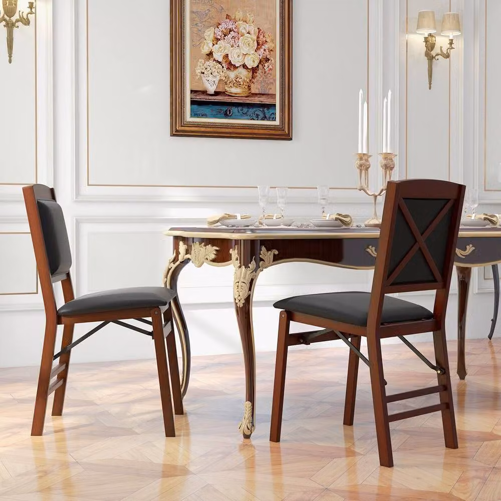 Costway Set of 2 Black Folding Bar Stools with Padded Synthetic Leather Seats and Rubberwood Backrests – 3