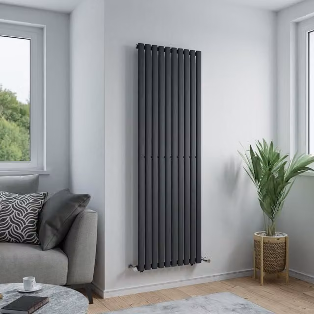Agadon Solo Designer Oval Tube Radiator in Grey, W: 60 cm, H: 180 cm