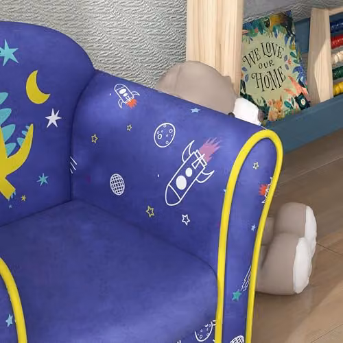 AIYAPLAY Kids Dinosaur Armchair with Wooden Frame, Blue, W: 44 cm, D: 50 cm, H: 39 cm – 8