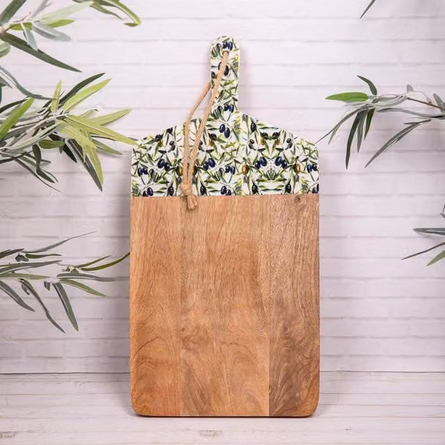 Annibells Rectangular Mango Wood Charcuterie Chopping Board with Hanging Loop in Green, Brown and Multicolour