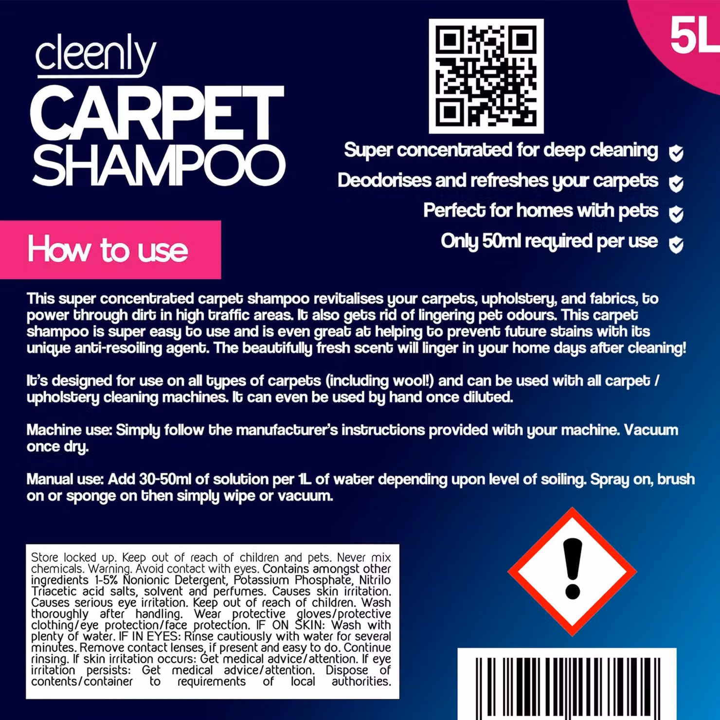 cleenly Carpet Cleaning Shampoo and Odour Remover with Citrus Fragrance, 5 l, Orange – 4