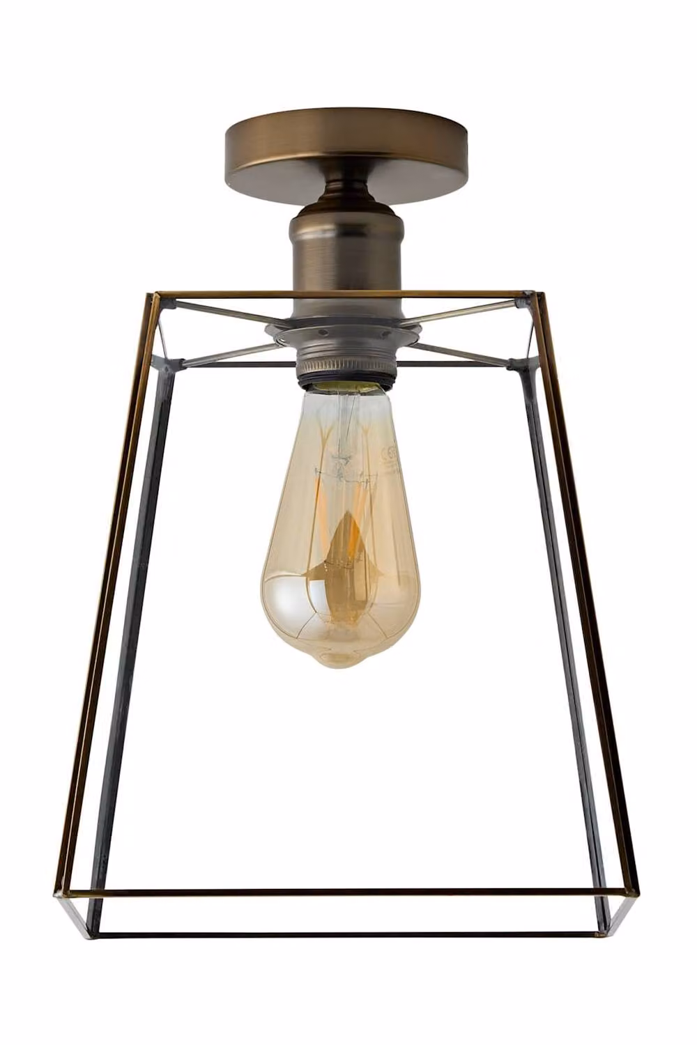 ValueLights Susie Glass Lantern Flush Ceiling Light in Brushed Brass and Bronze – 3