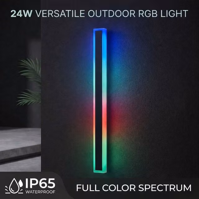 Ener-J RGB Colour Changing Outdoor LED Wall Light, Matte Black Modern Up and Down Bar Light for Garden and Hallway, 100 cm