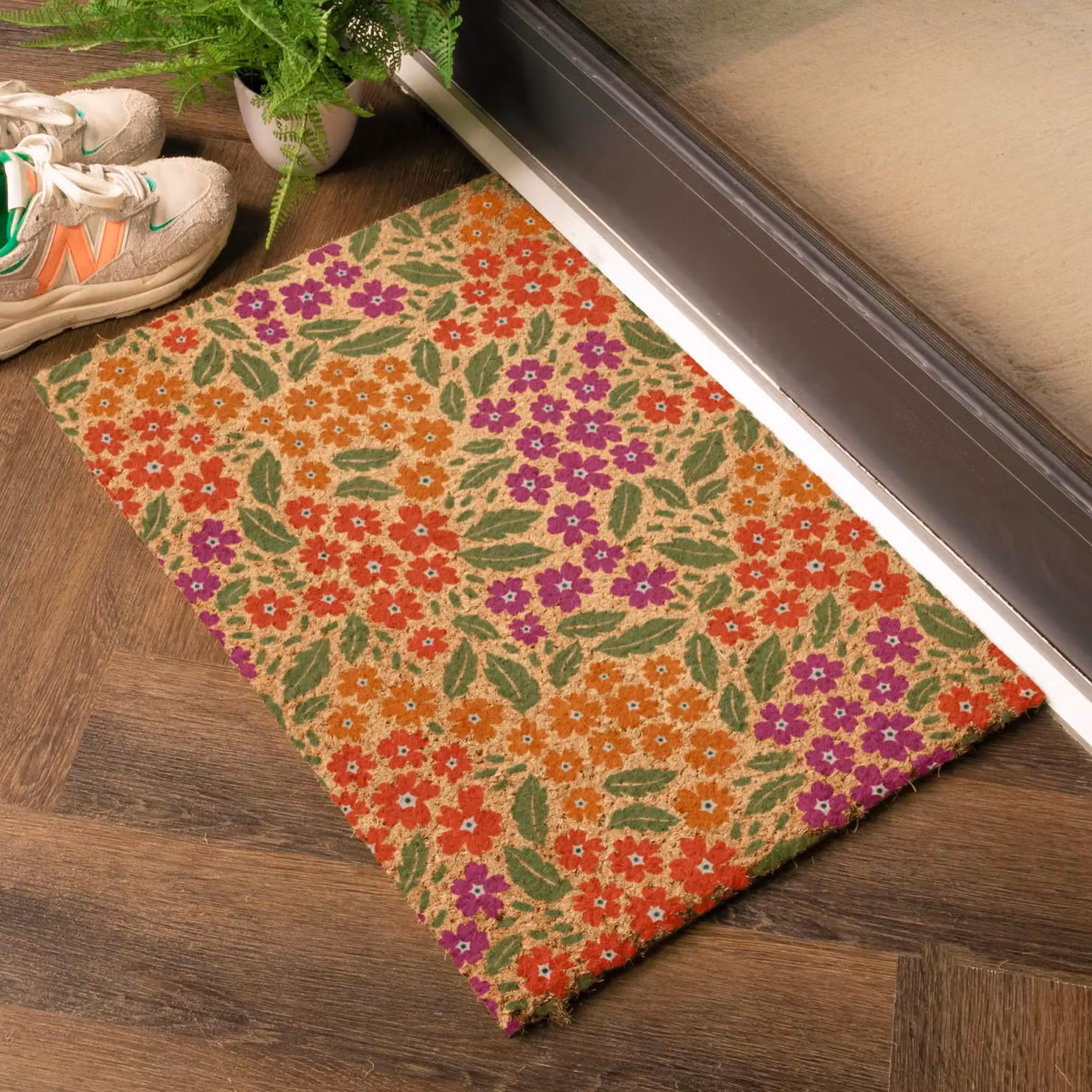 Artsy Mats Floral Pattern Coir Doormat in Brown and Multicolour, W: 60 cm, D: 40 cm – 2