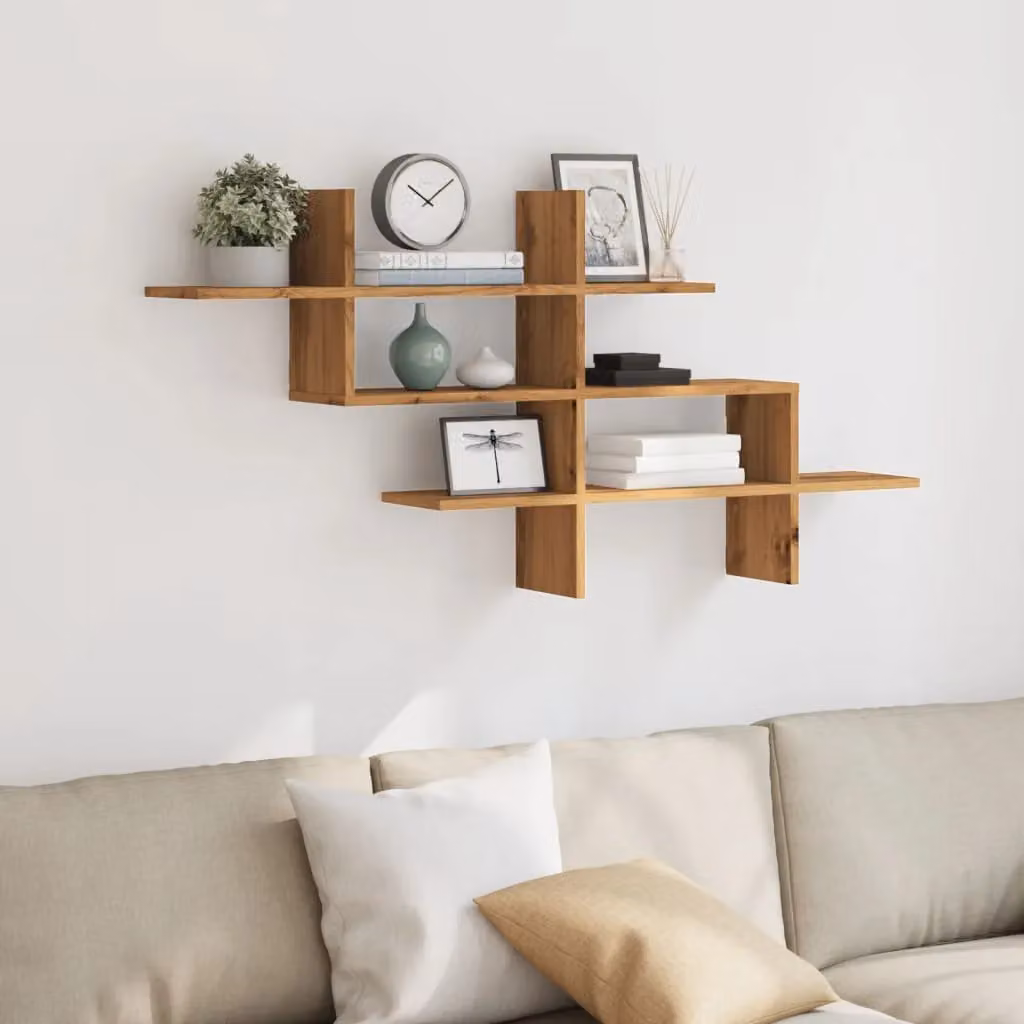 Berkfield Home Artisan Oak Wall Shelf, Brown, W: 124.5 cm, D: 18 cm, H: 60.5 cm – 2