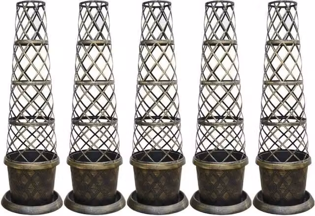 FLAVORA Set of 5 Black and Gold Tower Pot Climbing Plant Planters, Height: 130 cm – 1