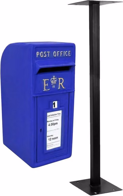 Monstershop Blue and Gold Freestanding Cast Iron Scottish Post Box with Stand – 1