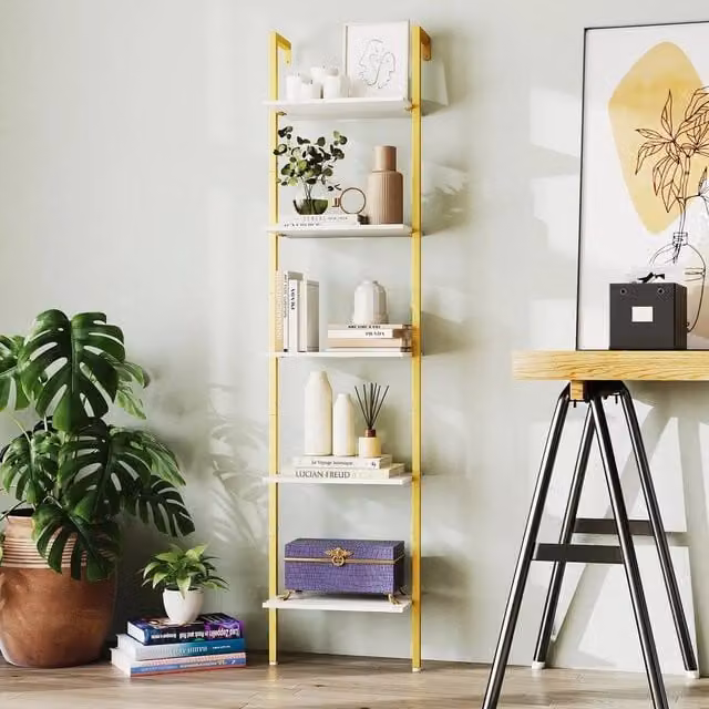 KORVIXA White Metal Wall Mounted Ladder Shelf with Open Back Design – 1