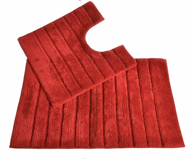 Allure Bath Fashions Ribbed Two Piece Bath and Pedestal Toilet Mat Set in Red Cotton – 1