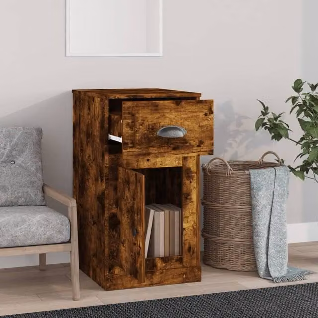 Berkfield Home Side Cabinet with Drawer in Smoked Oak Brown, W/D/H: 40 x 50 x 75 cm – 1