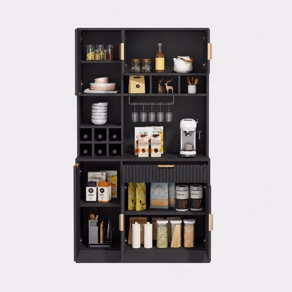 Matteo Black Tall Cabinet Sideboard with Power Outlet and Wine Rack, W/D/H: 100 x 40 x 175 cm – 2