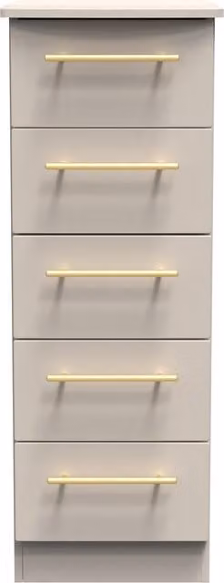 Haworth Ready Assembled 5 Drawer Tallboy in Kashmir Matt Beige and Gold
