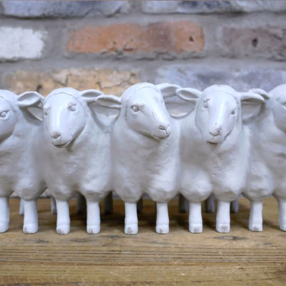 Gifts Direct 2 U Sheep Herd Ceramic Planter Trough in Distressed Cream Beige and White, W/D/H: 31.0 x 17.0 x 14.0 cm – 3