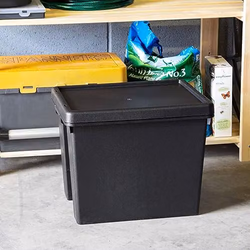 Wham Bam Set of 4 Stackable 24L Heavy Duty Plastic Storage Boxes with Lids in Black – 3