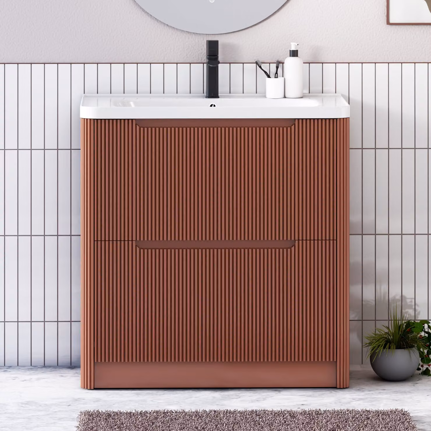 Royal Bathrooms Avenza 800mm Terracotta Clay Floor Standing Bathroom Vanity Unit with 2 Drawers and Ceramic Basin