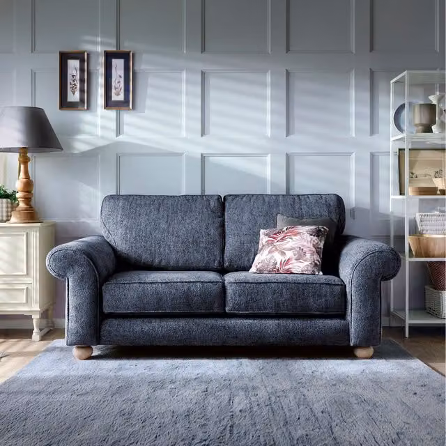 Abakus Direct Ingrid 2 Seater Upholstered Fabric Sofa in Blue with Scatter Cushions