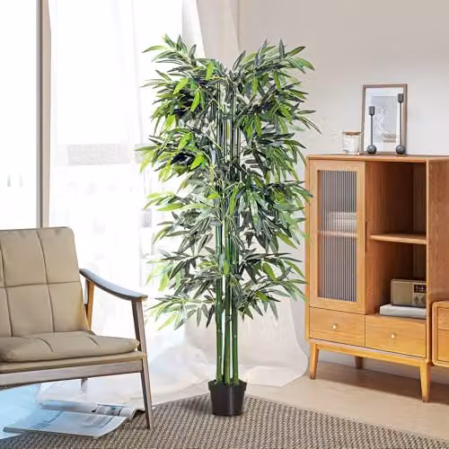 Outsunny Artificial Bamboo Tree in Green with Black Pot, Height: 180 cm – 3
