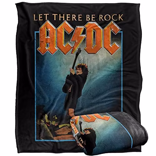 LOGOVISION AC/DC Let There Be Rock Super Soft Fleece Throw Blanket, White, W/D/H: 152 x 127 cm – 1