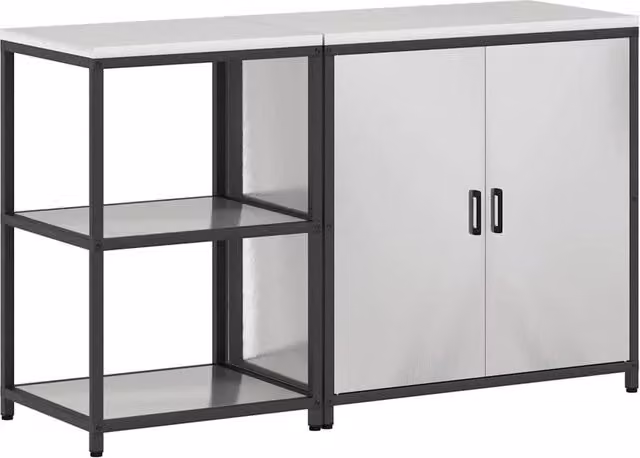 Berkfield Home 2-Piece Stainless Steel Storage Unit with Adjustable Shelves and Hinged Doors in Matt Silver – 1