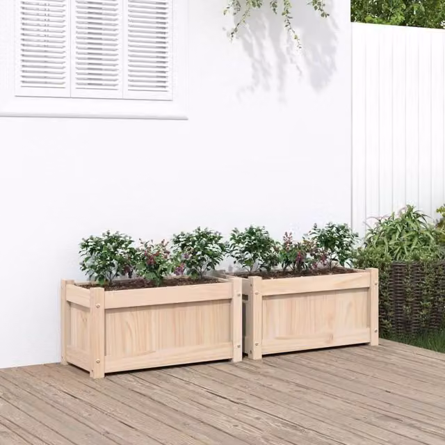 Berkfield Home Garden Solid Wood Pine Planters, 2 Pack, Brown