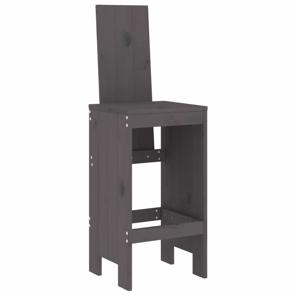 Berkfield Set of 2 Grey Rustic Solid Pine Wood Bar Stools W/D/H: 40 x 42 x 120 cm – 3