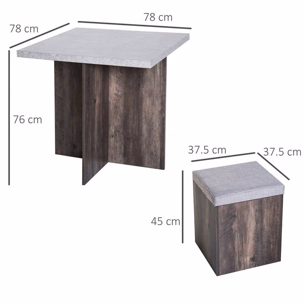 NESTLUNE Grey Dining Table and 4 Ottoman Set for Kitchen and Dining Rooms – 2