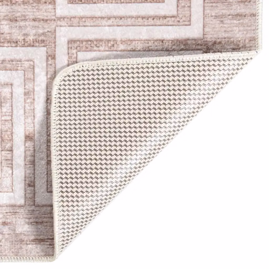 Berkfield Home Washable Geometric Round Anti Slip Rug in Beige, Diameter: 100 cm