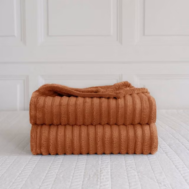 Velosso Orange Velvet Striped Throw Blanket, W/D/H: 305 x 305 x 1 cm