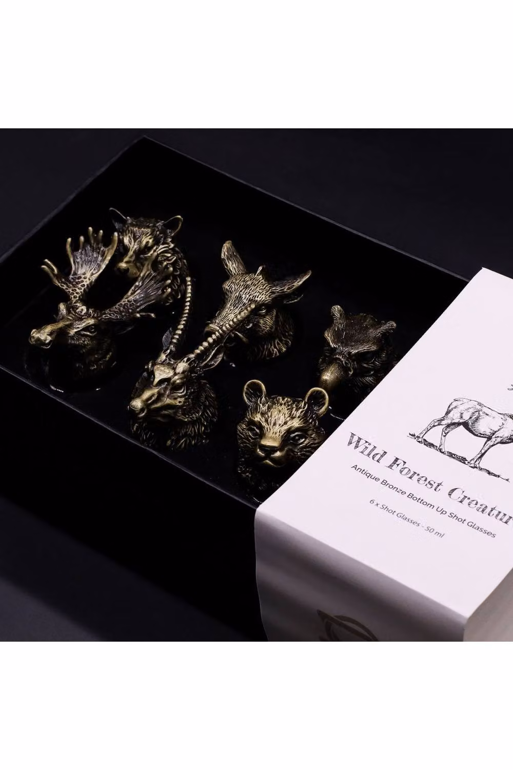 KDMD Wild Forest Creatures Shot Glass Set, 6 x 50ml Transparent and Antique Bronze Glass Shot Glasses – 2