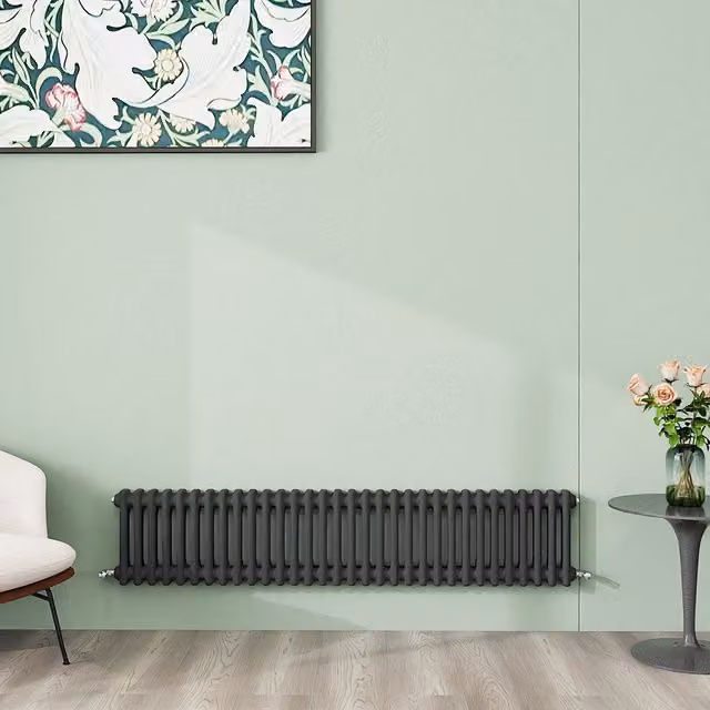 AicaBathroom Horizontal Traditional Cast Iron Style 2 Column Steel Radiator in Anthracite, H 146 cm x W 30 cm x D 30 cm