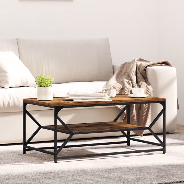 Berkfield Home Industrial Coffee Table with Shelf in Brown Old Wood, W: 90 cm, D: 50 cm, H: 40 cm – 1