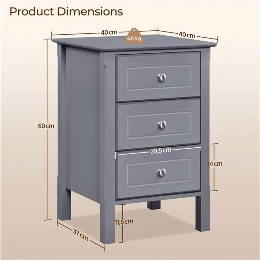 Kelvenix Modern Style Bedside Table in Grey, W/D/H: 40 x 24.8 x 60 cm – 2