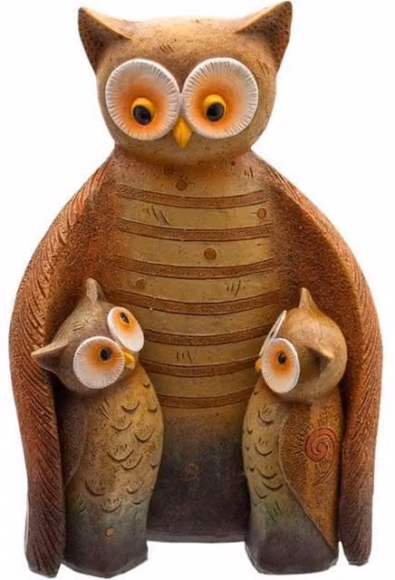 Something Different Owl Family Resin Ornament in Brown, H 17.0 cm x W 11.0 cm x D 7.0 cm