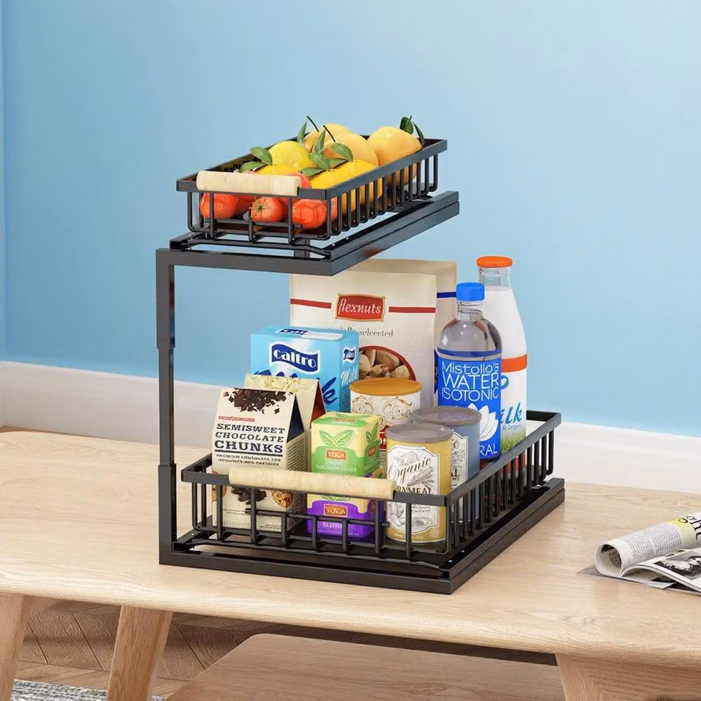 Voltico Set of 2 Black Metal Under Sink Pull-Out Basket Storage Organisers – 5