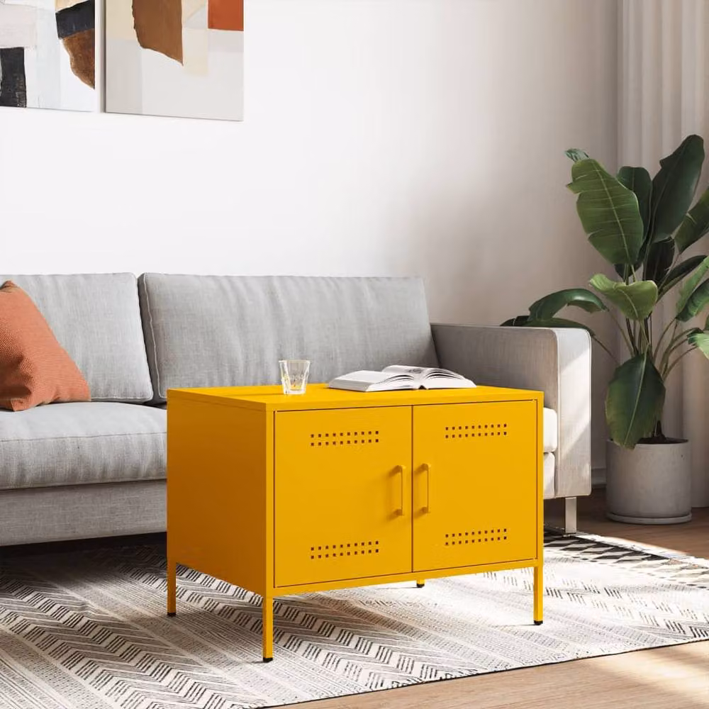 Berkfield Home Sturdy Metal Coffee Table in Mustard Yellow, W: 68 cm, D: 50 cm, H: 50.5 cm – 2