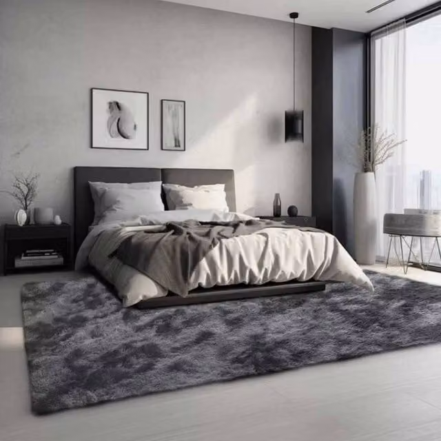 NESTLUNE Fluffy Anti Slip Shaggy Rug in Dark Grey, W: 160 cm, L: 230 cm – 1