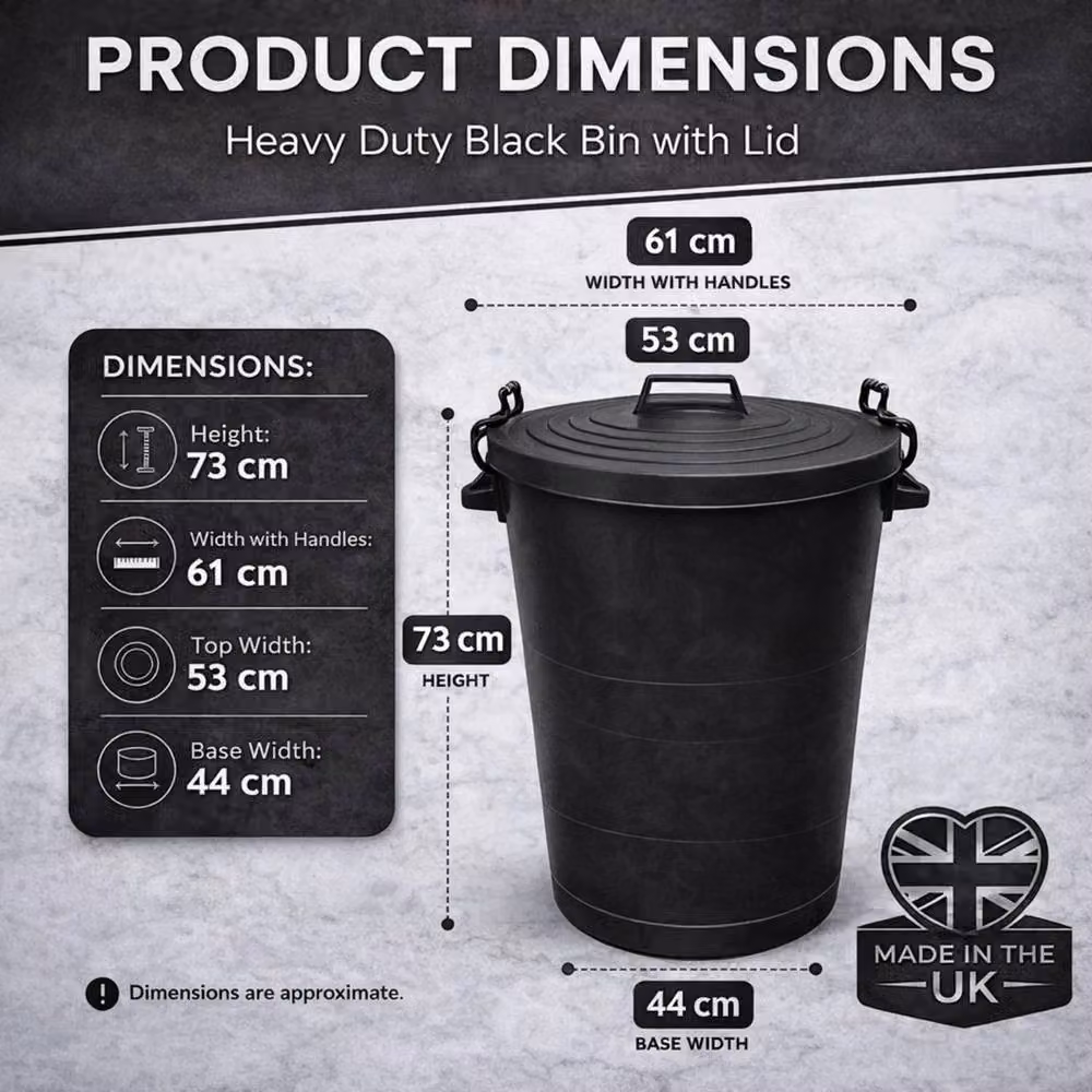 SPETLEK Set of 2 Large 110L Black Plastic Bins with Flip Lid – 2