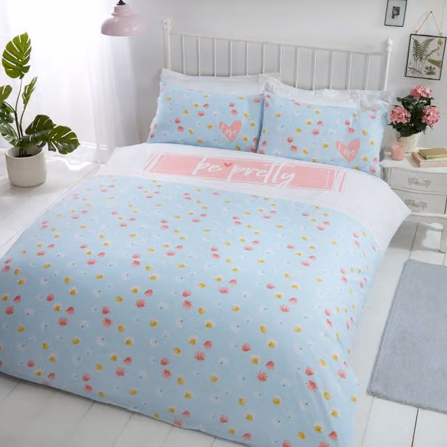 Rapport Home Be Pretty Floral Polycotton Duvet Set with Pillowcase in Blue and Pink, W: 180 cm, L: 200 cm